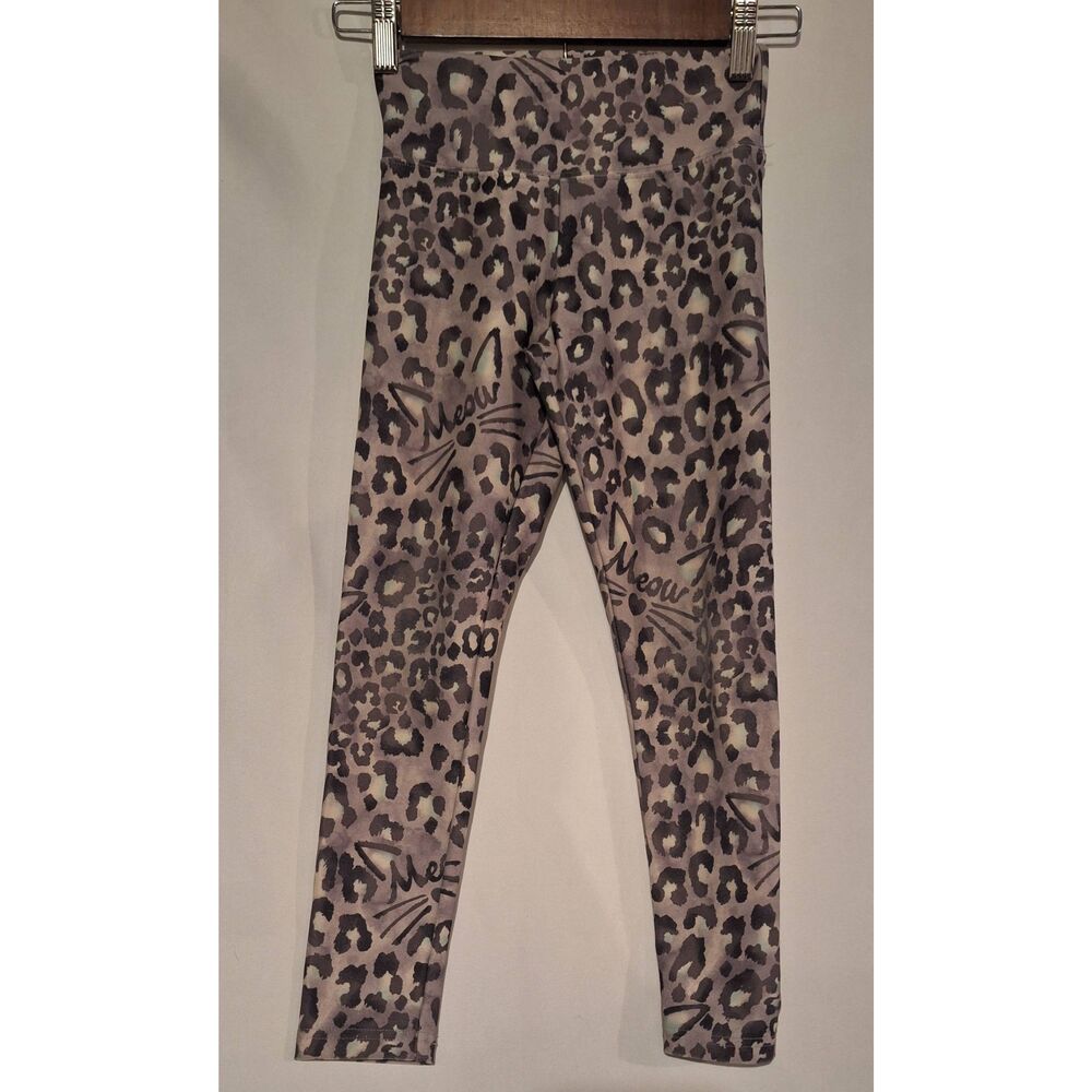 Justice Girls Cat Meow Grey Leopard Print Leggings‎ Size 8